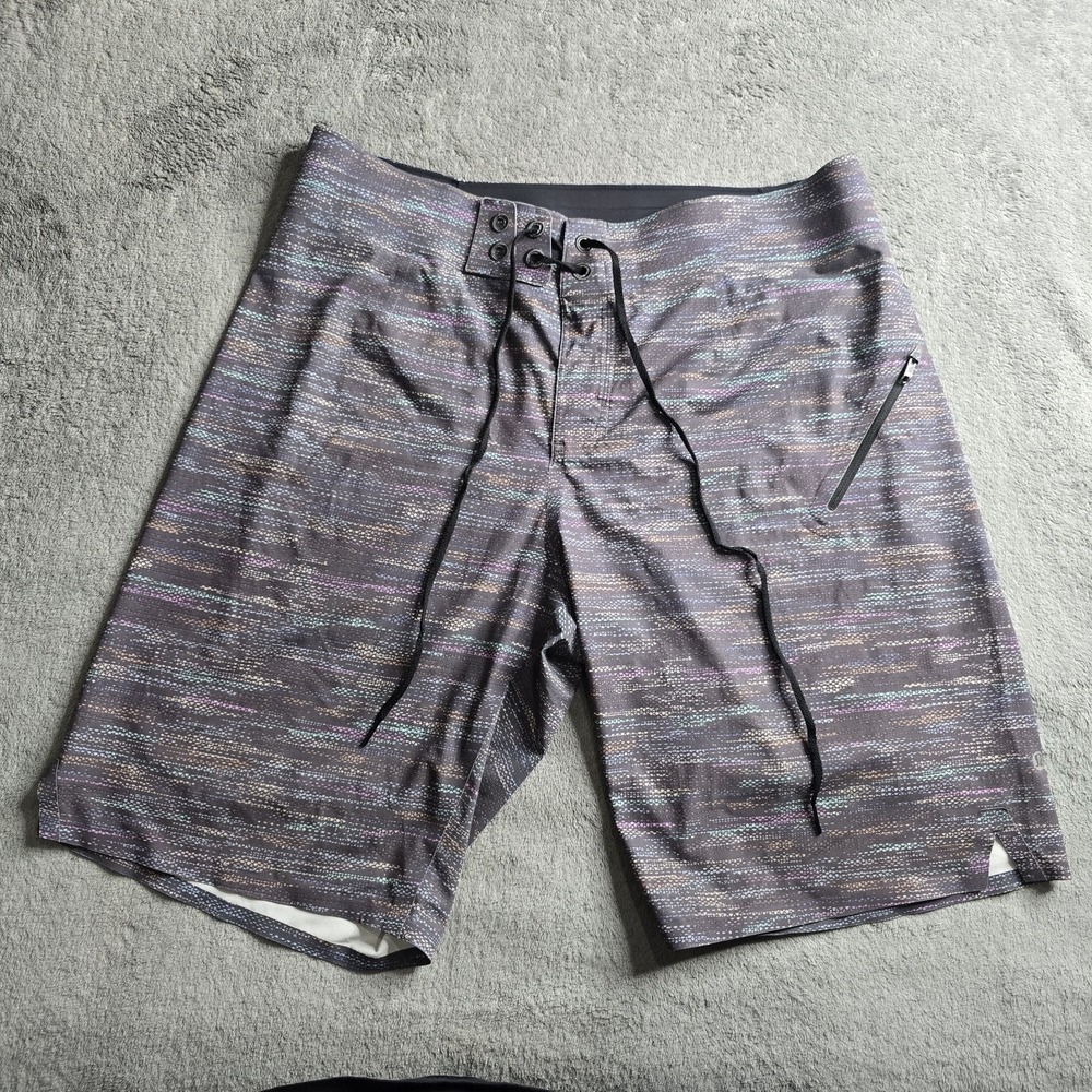 Lululemon Shorts Men 34 Gray Current State Board Shorts Tie String Trunks Pocket